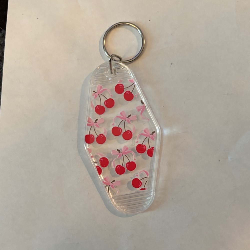 Coquette cherry hotel style keychain